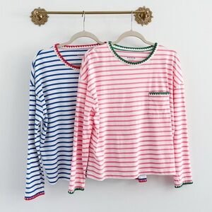 Boden Striped Long Sleeve Tops - Blue and Pink